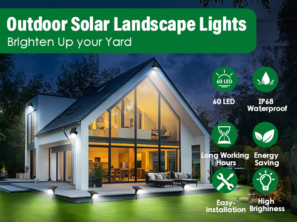 Solar Spot Lights Outdoor with 60 LED & Auto On/Off, 4 Pack
