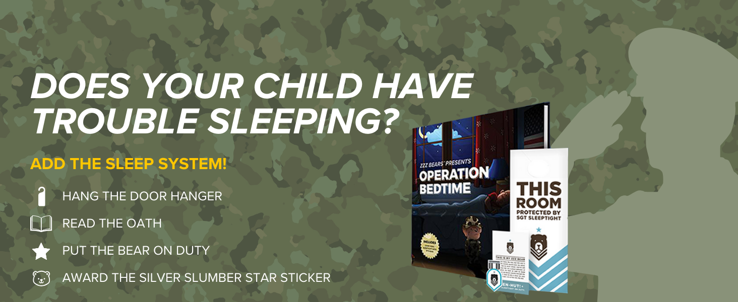 Sleep system for kids includes door hanger bedtime oath plush bear silver slumber star sticker