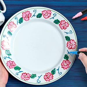 Ceramic Decorating with acrylic markers by mosaiz, Plate coloring, galss decoration