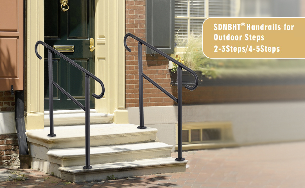 SDNBHT Handrails for Outdoor Steps Exterior Stair Railing Kit Black