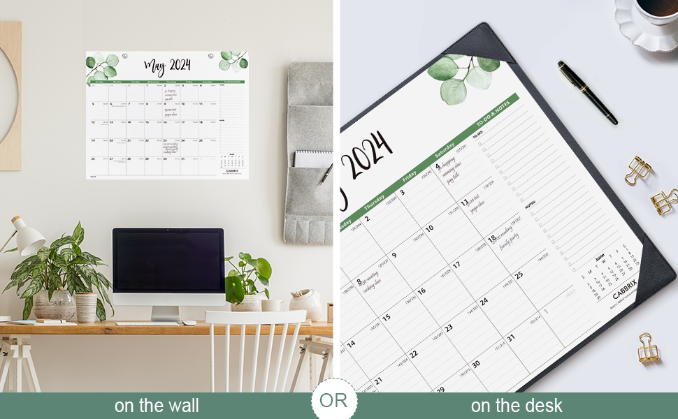 Cabbrix Large Desk Calendar 20242025 with Leather Desktop Mat, Big