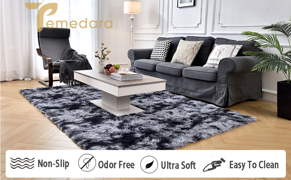 Temedara Shag Area Rug,Modern Plush Fluffy Rugs for Bedroom