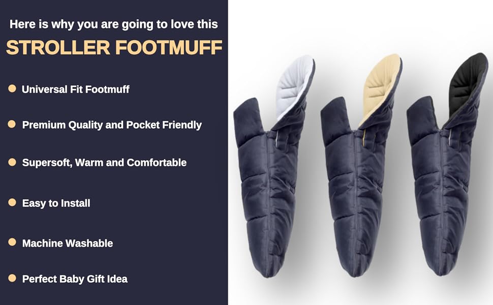 Warm fleece-lined footmuff for strollers, perfect for keeping babies cozy in winter.