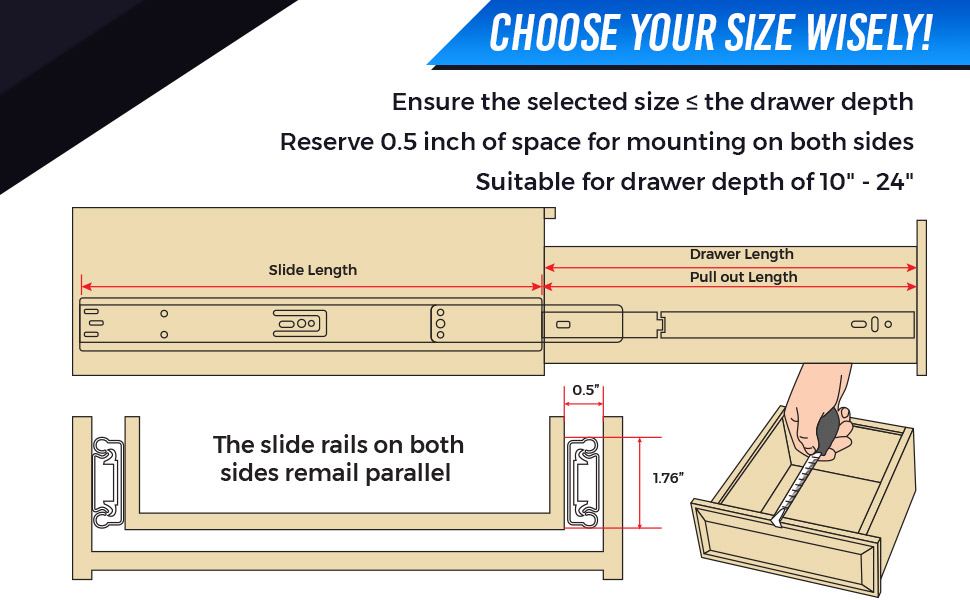 OURSHOM 12 Inch Soft Close Drawer Slides 6 Pairs (12pcs) Heavy Duty