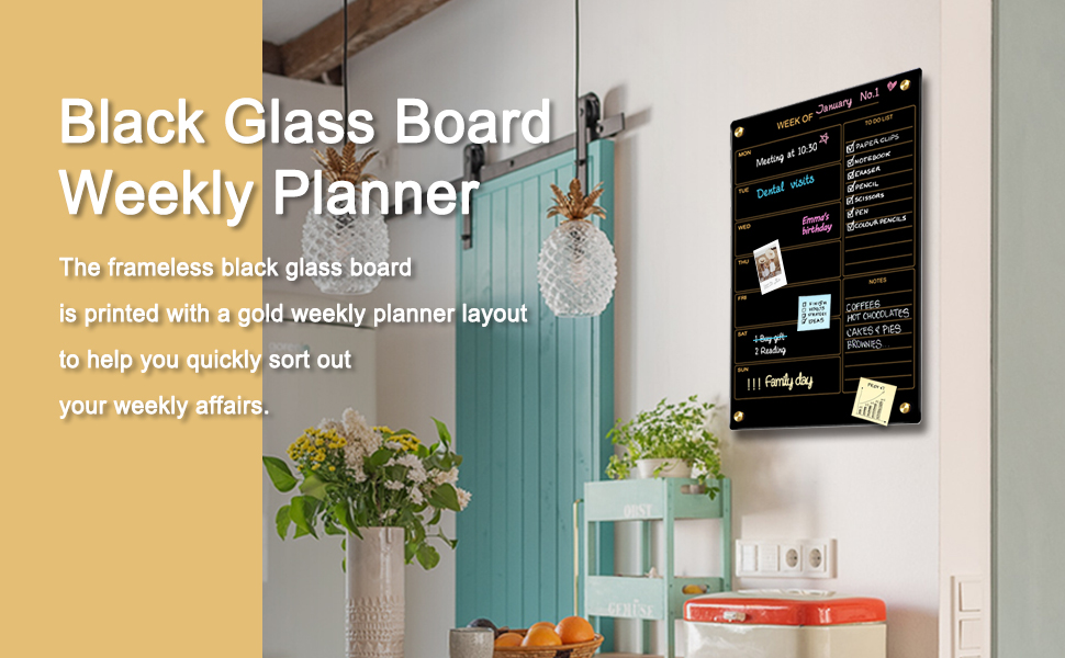 Aitakatta Black Glass Dry Erase Board, 35.4 X 23.6 inches