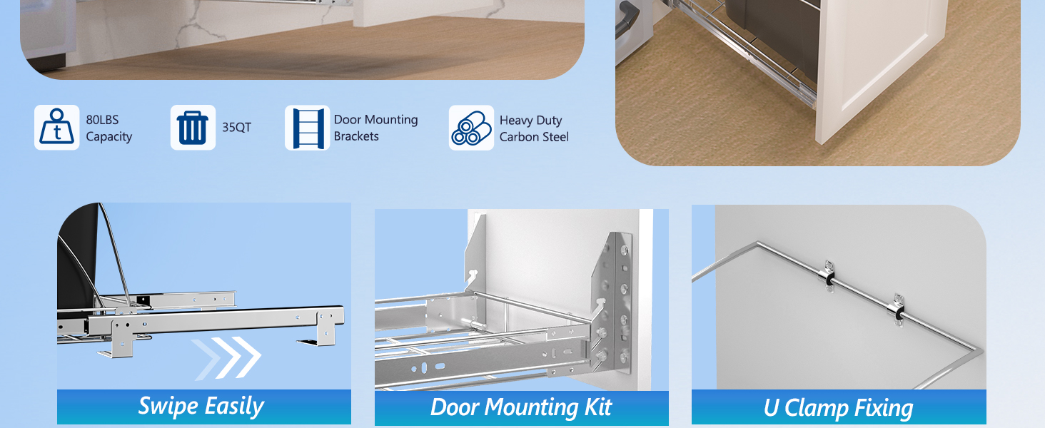 Insputer Pull Out Garbage Bin Kitchen, Under Sink Garbage Can with Door