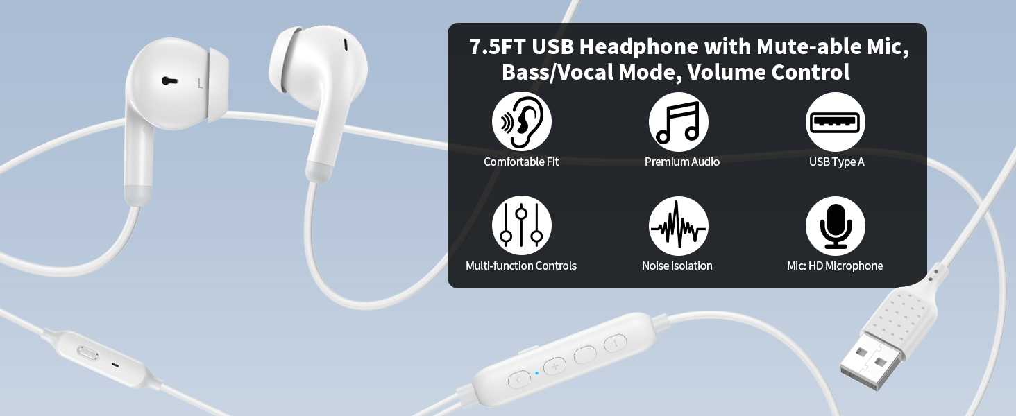 usb earbuds with microphone for pc