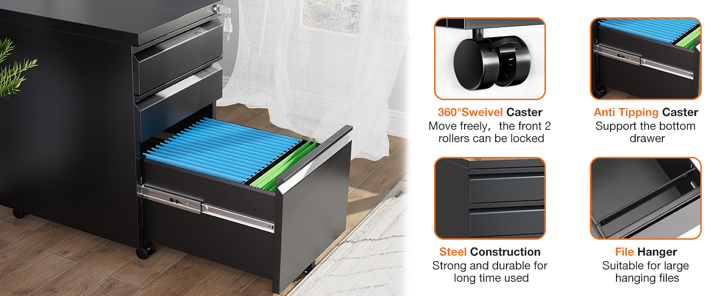 Sweetcrispy File 3 Drawer File with Lock