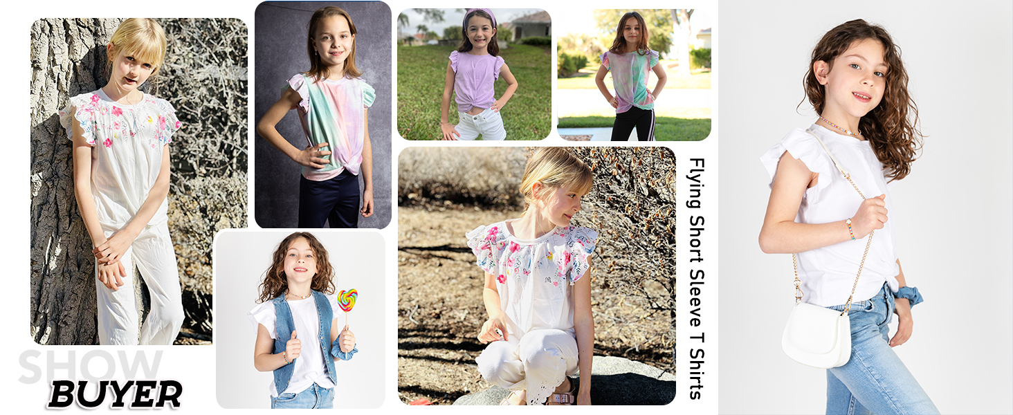 Girls T-shirts Flying Sleeves Leisure Summer Shirts Kids