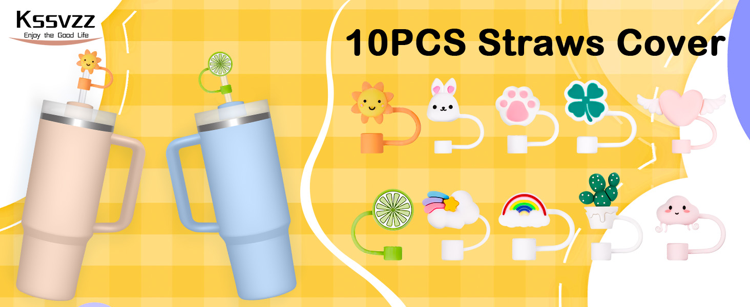 Kssvzz 10Pcs Straw Covers for Stanley Cup, 10mm Dust-Proof Silicone Straw Toppers, Cute Straws Cover Tips, Reusable Straw Caps for 30/40 Oz Stanley Cup Accessories 9 1