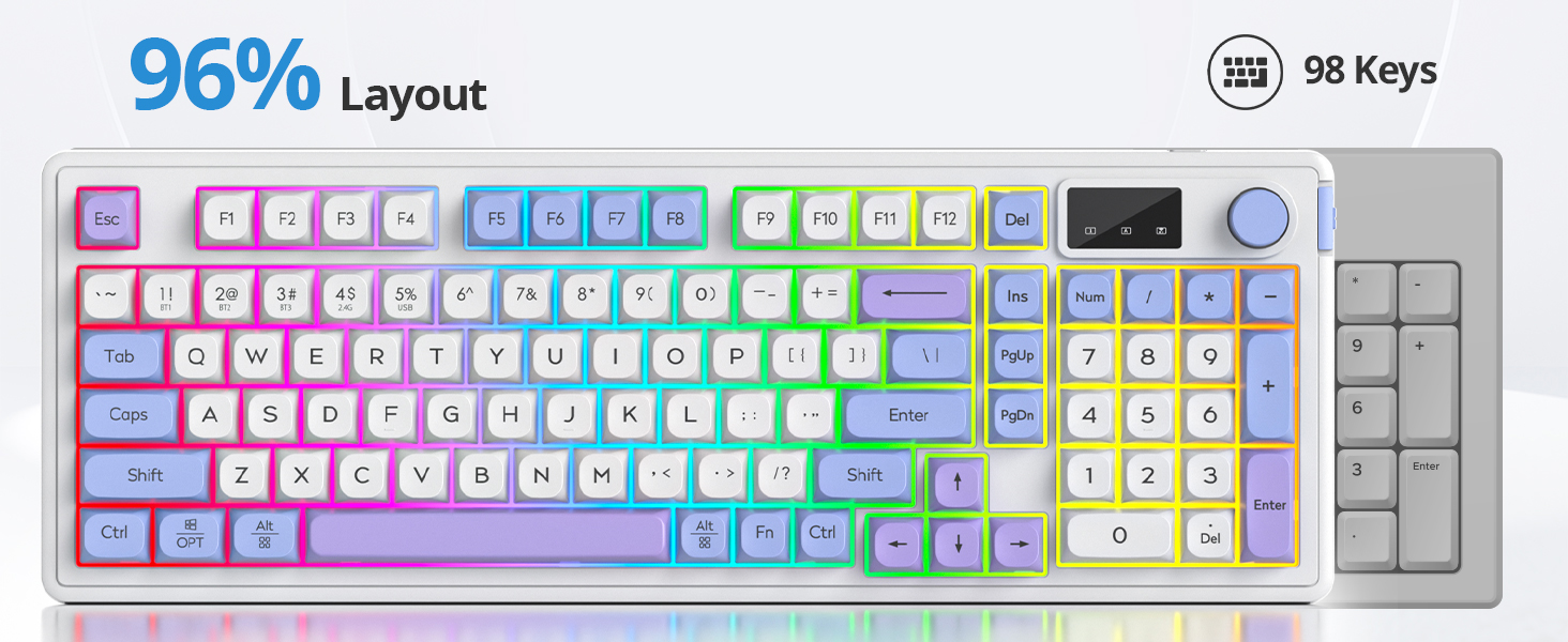 Quiet Silent Wireless Gaming Keyboard with Number Pad