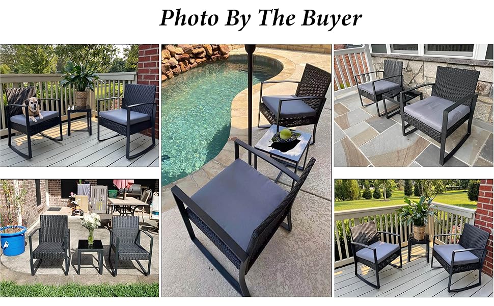 Qsun Juego de muebles de patio de 3 piezas, juego de bistró mecedora