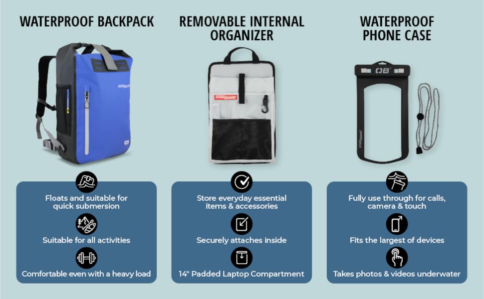 Waterprrof Backpack with Phone Case and Laptop Tidy