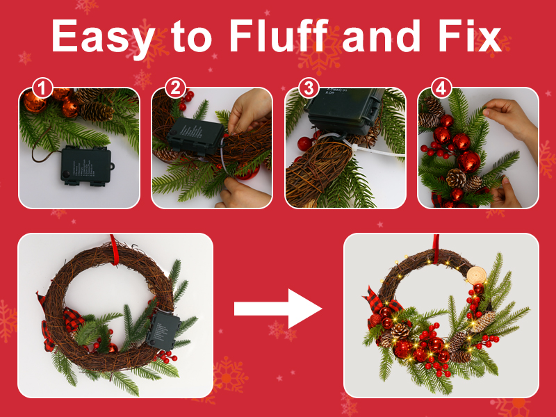 GlobaLink Christmas Wreath with Lights 30cm, 20 LED Battery Christmas