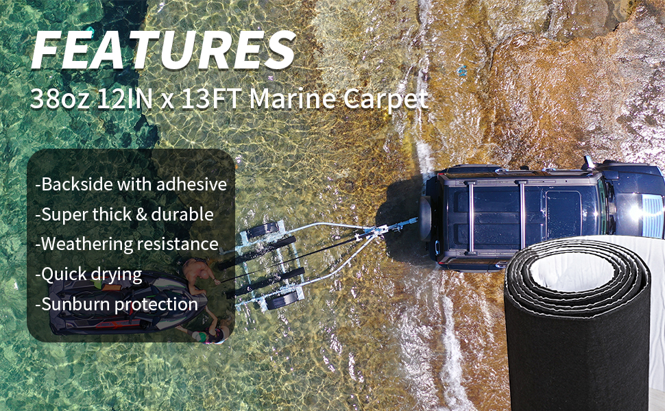 HOMBYS 2 Piece Boat Trailer Bunk Carpet with Backside Adhesive 13ft x 12in, Outdoor