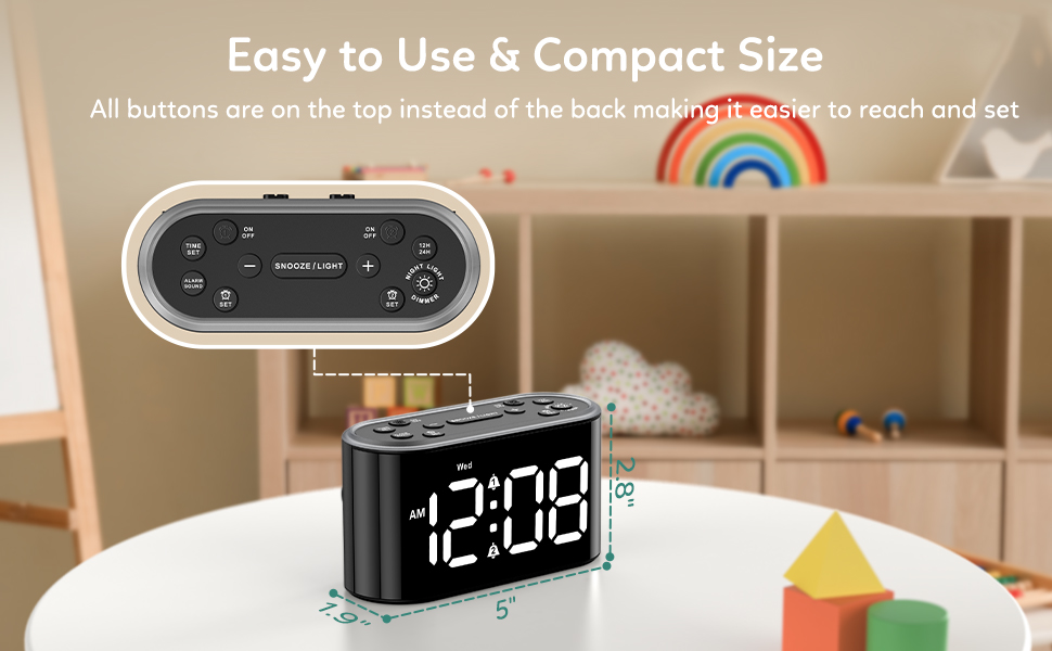 Odokee Digital Dual Alarm Clock for Kids Bedroom 7 Color