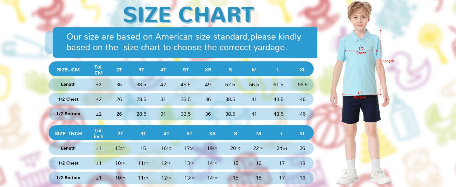 Kids Stain Resistant Polo Size Chart