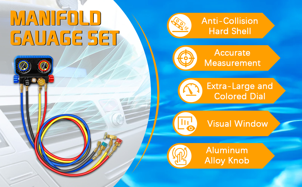 AC Manifold Gauge Set R134A R1234YF, Automotive 4 Way Car
