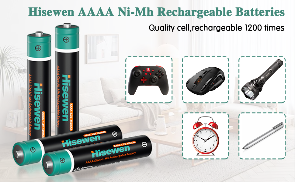 AAAA Batteries 4Pack, Rechargeable AAAA Battery Charger for Surface