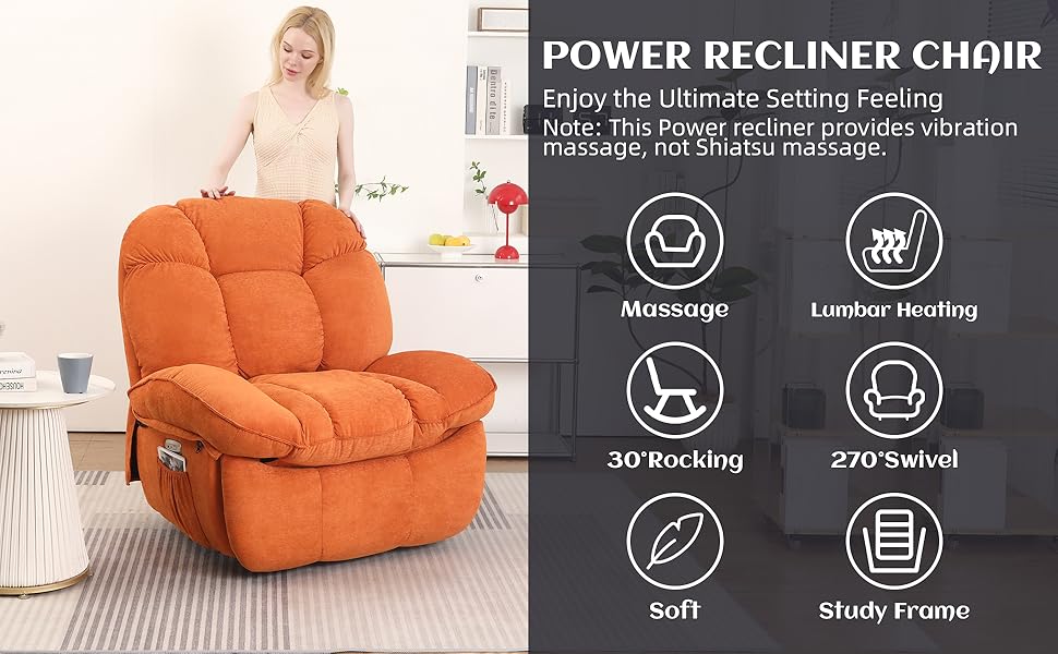 EDWELL Orange Power Recliner Chair, Glider Rocker Recliner