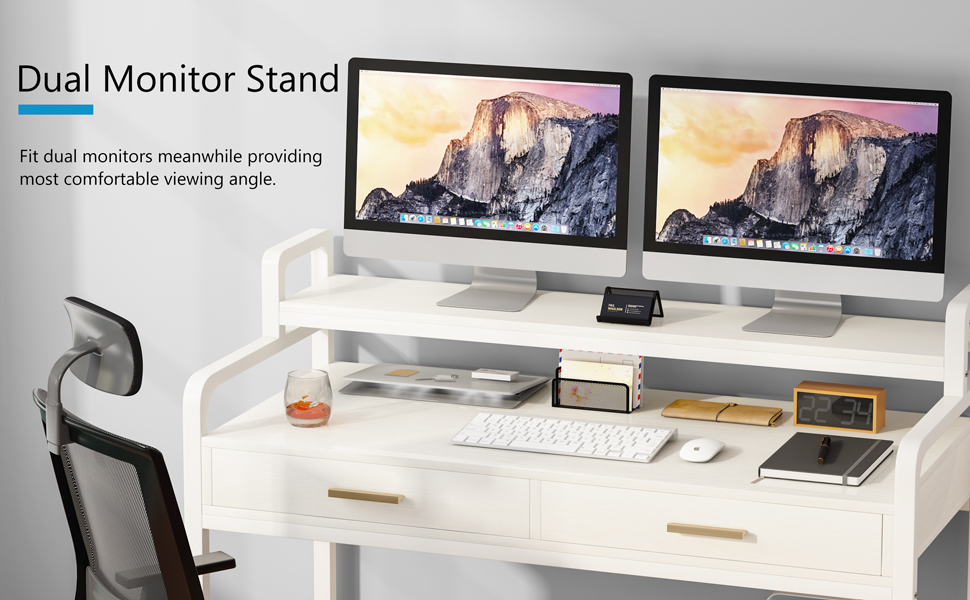 Tribesigns Computer Desk with 2 Drawers and Monitor Stand
