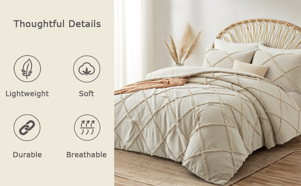 Oli Anderson Beige King Comforter Set Tufted Diamond