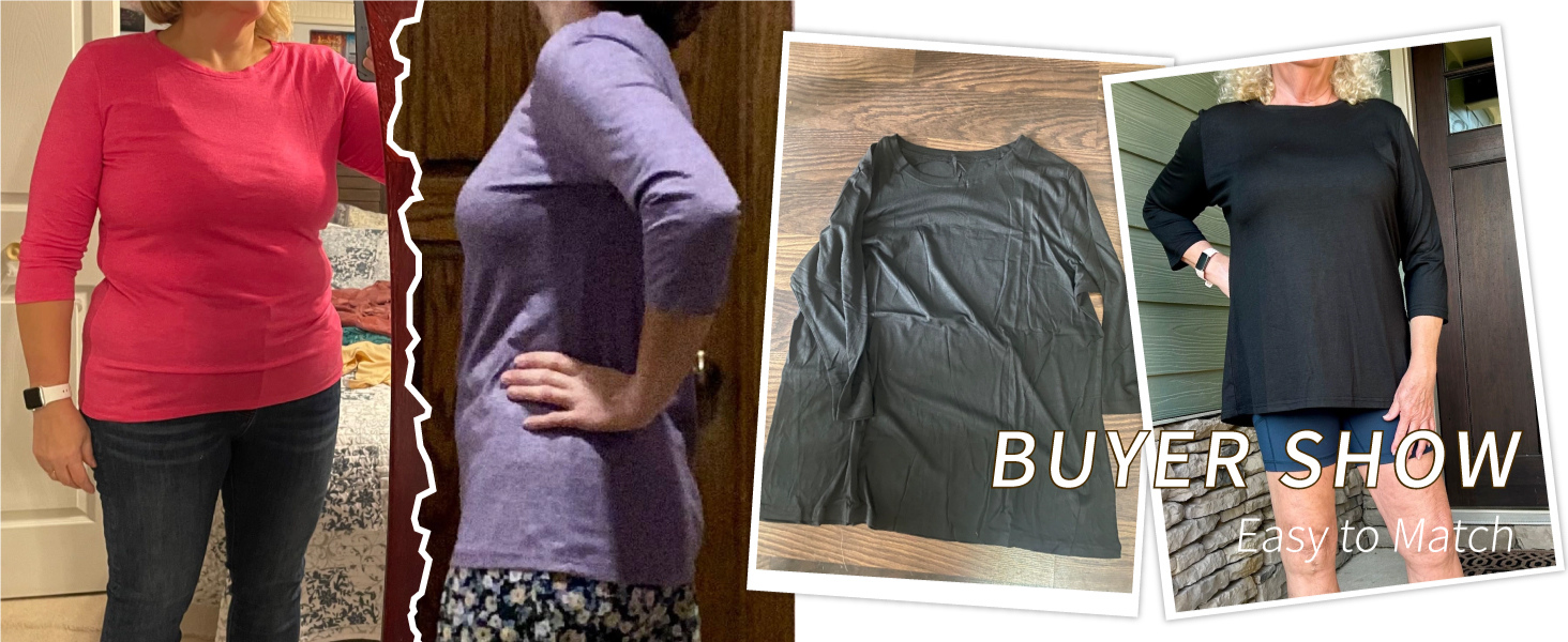 Womens Summer 3/4 Length Sleeve Tops