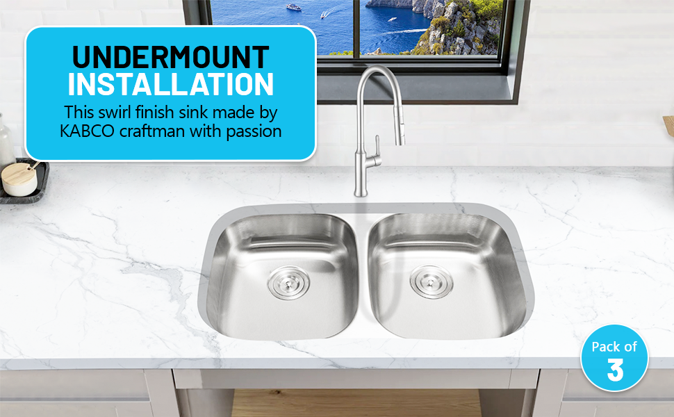 KABCO 32 Inch Double Bowl ADA Compliant Undermount Kitchen Sink, Rust Resistant, Laser Cut Sound