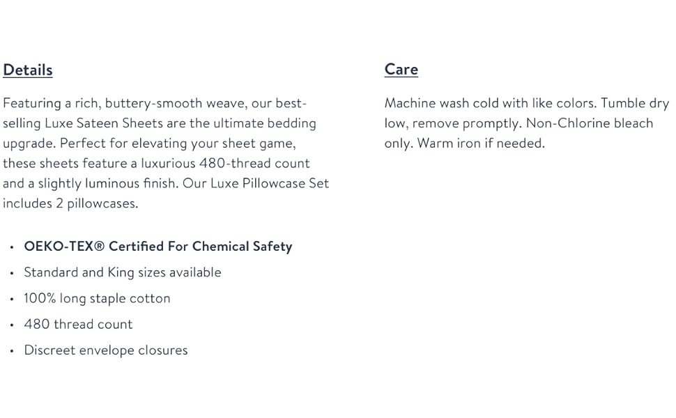 Brooklinen Luxe Pillow Cases Standard Size, Solid White Set of 2 (100