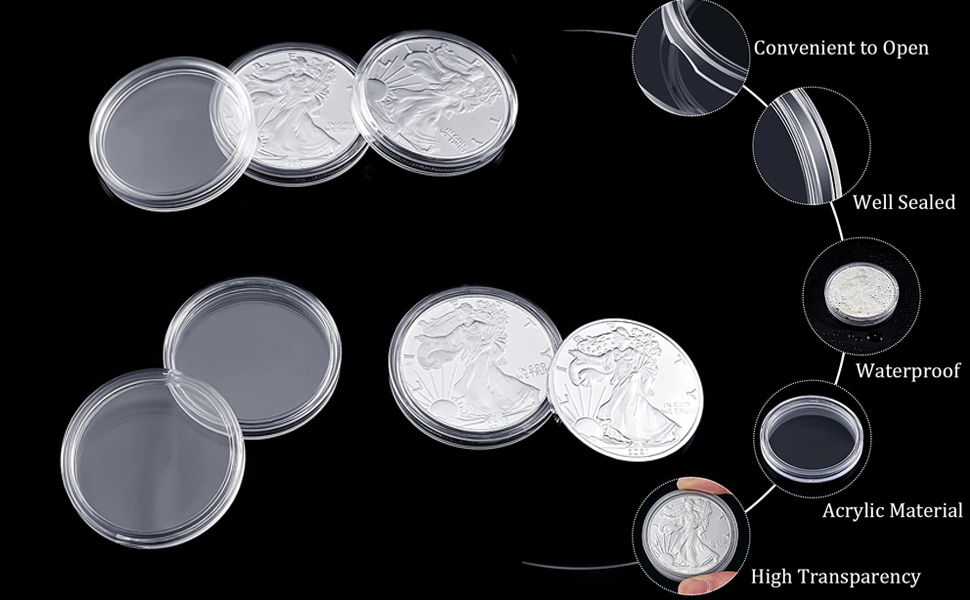 41mm Coin Capsules, 40 Pieces Silver Dollar Coin Holders, Round Plastic