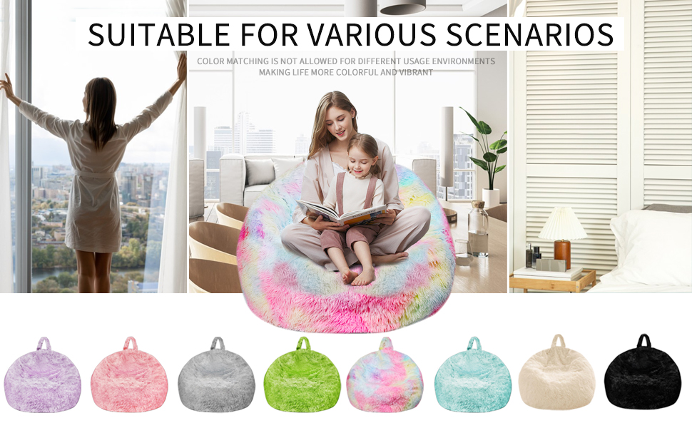 Fluffy Faux Fur Bean Bag Chair Cover for Living Room(No
