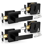 Matte Black Passage Door Lever with Single Cylinder Deadbolts Combo, Secure Keyed Reversible Leve...