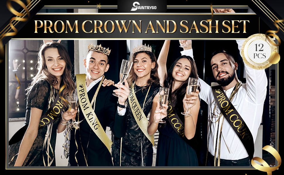 Saintrygo 12 Pcs Prom Crown and Sash Set, Prom King and