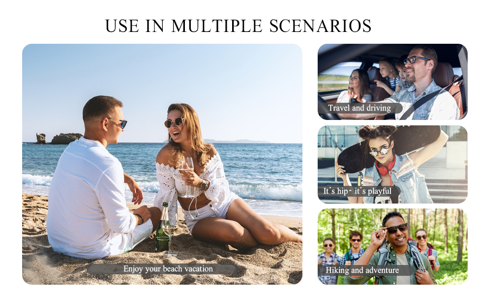 un collage di foto di una coppia che si diverte sulla spiaggia