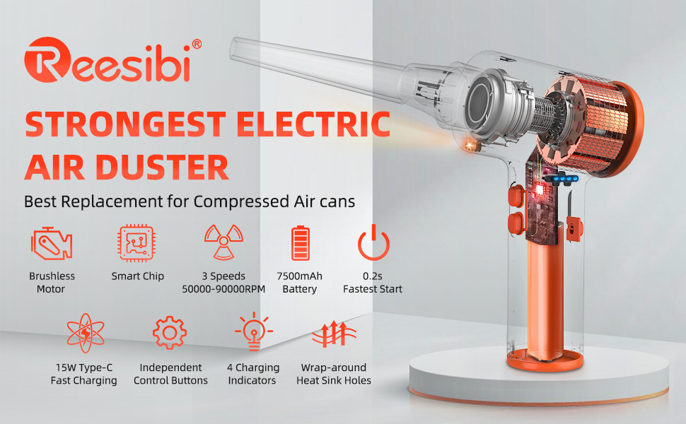 Reesibi Electric Compressed Air Duster for Computer Keyboard【Brushless