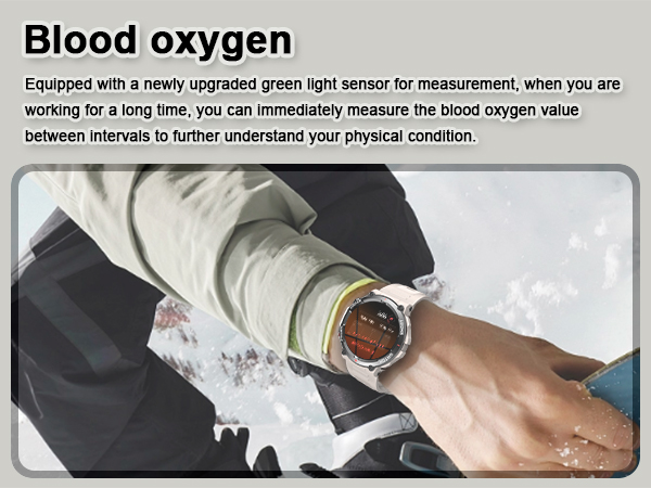 Blood oxygen measurement device attached to a person's wrist, with a green light sensor visible. The device is designed for monitoring blood oxygen levels during extended work periods.