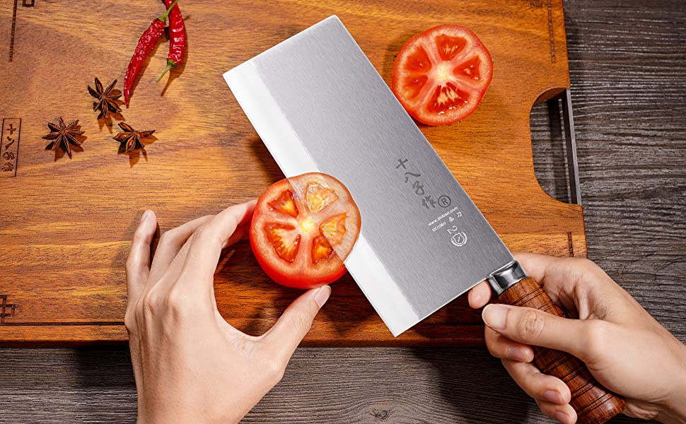 SHI BA ZI ZUO 8 Inch Professional Chinese Vegetable Knife with Full