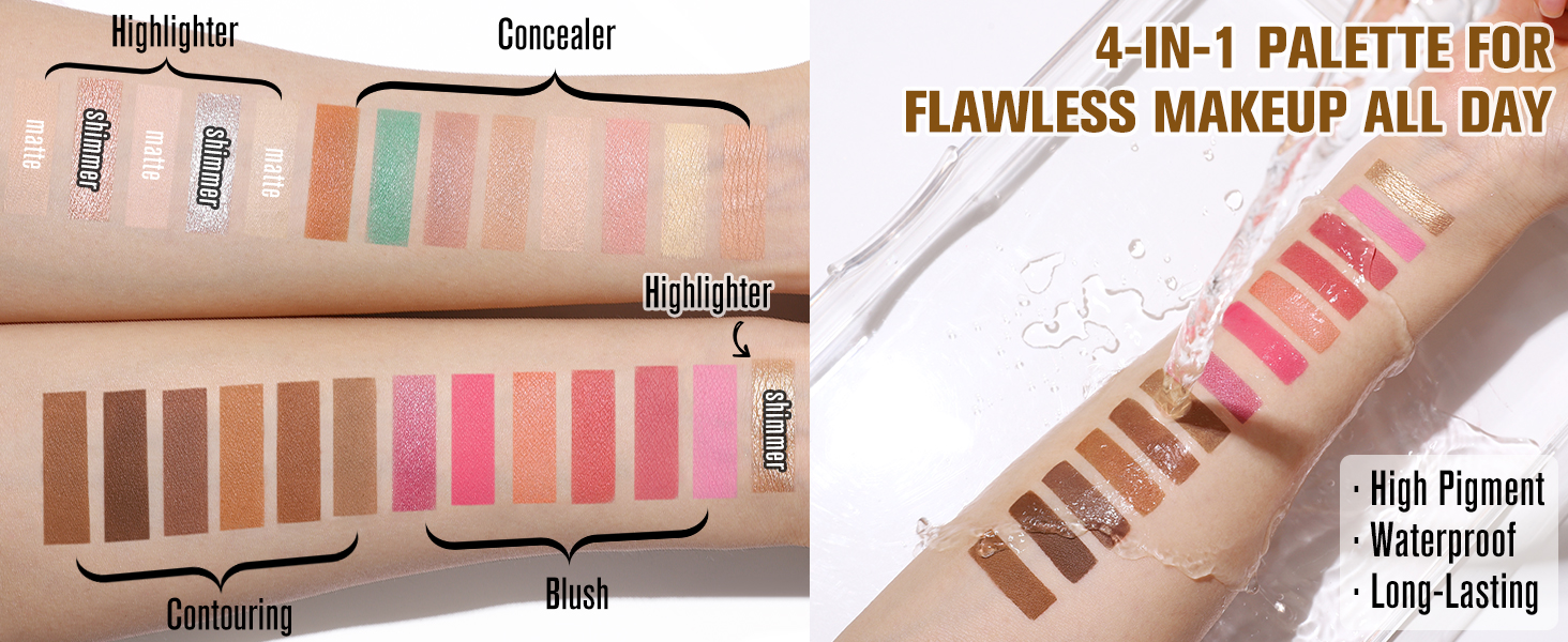Long-lasting concealer blush highlighter contour makeup palette