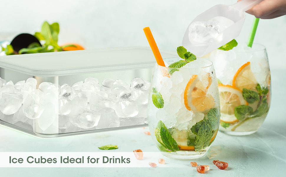 DOQAUS Ice Cube Tray with Lid and Bin, Silicone & Plastic