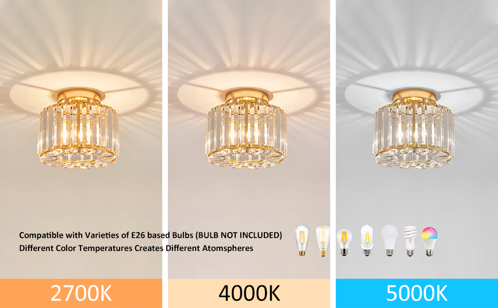 XIEYOR Elegant Gold Crystal Chandelier - Modern Semi Flush