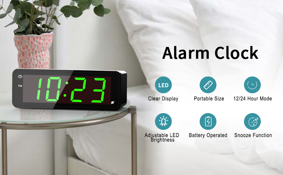 KWANWA Alarm Clock, Digital Clock, 1.8" LED Digit Display