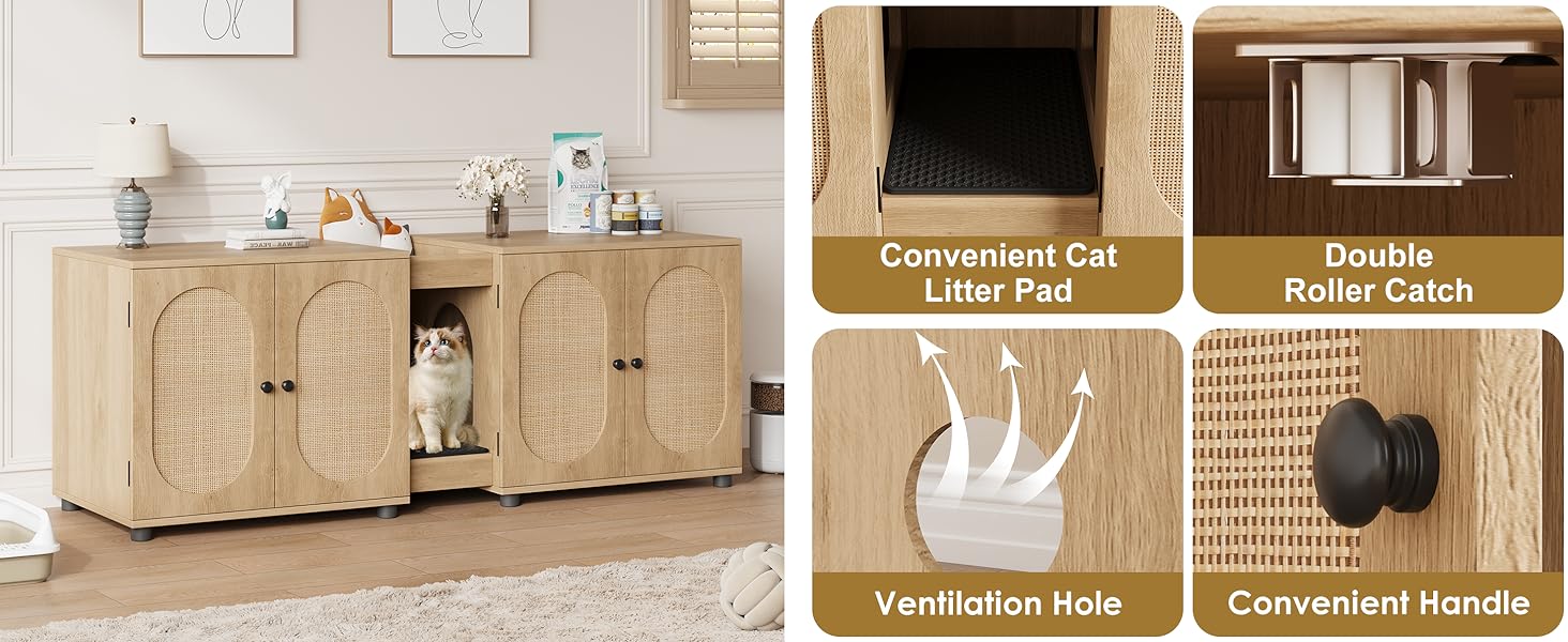 IDEALHOUSE Cat Litter Box Enclosure 55.1" Double Litter Box