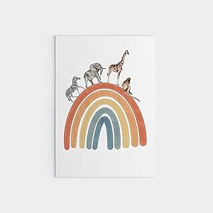 paper mockup of safari animals walking over rainbow