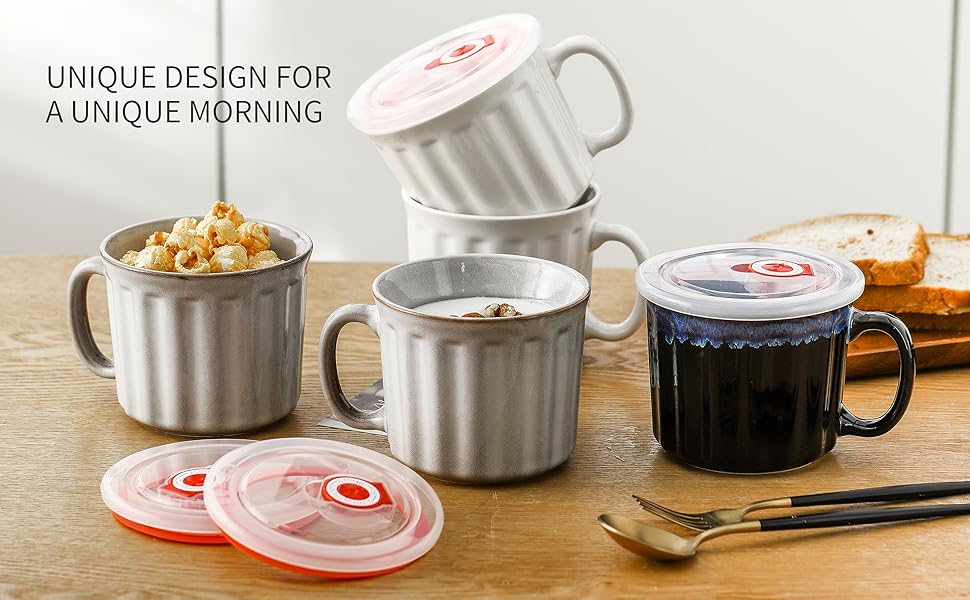 KOOV 20 Ounce Soup Mugs with Handles and Lids Microwave