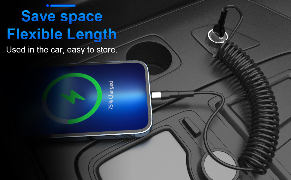 Coiled Lightning Cable Apple Carplay & MFi Certified, Retractable