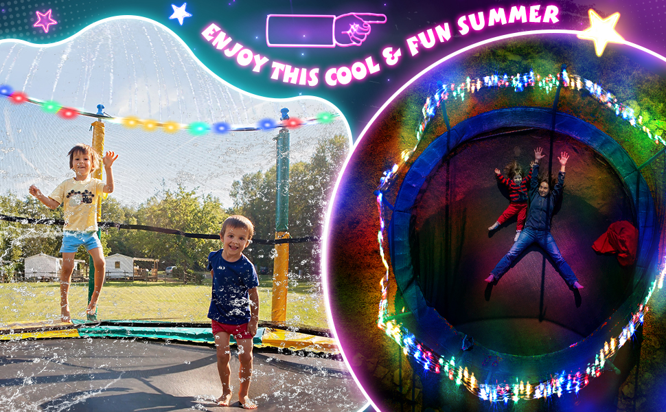 Trampoline Sprinkler for Kids with 39.4ft LED Trampoline