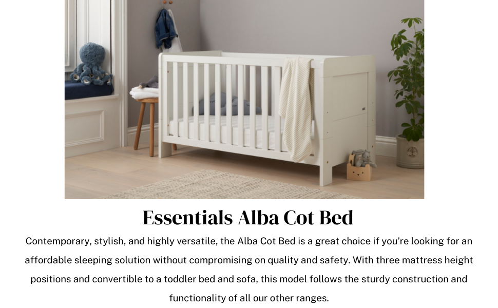 Tutti Bambini Alba Cot Bed 140x70cm 3in1 Wooden Crib Converts to