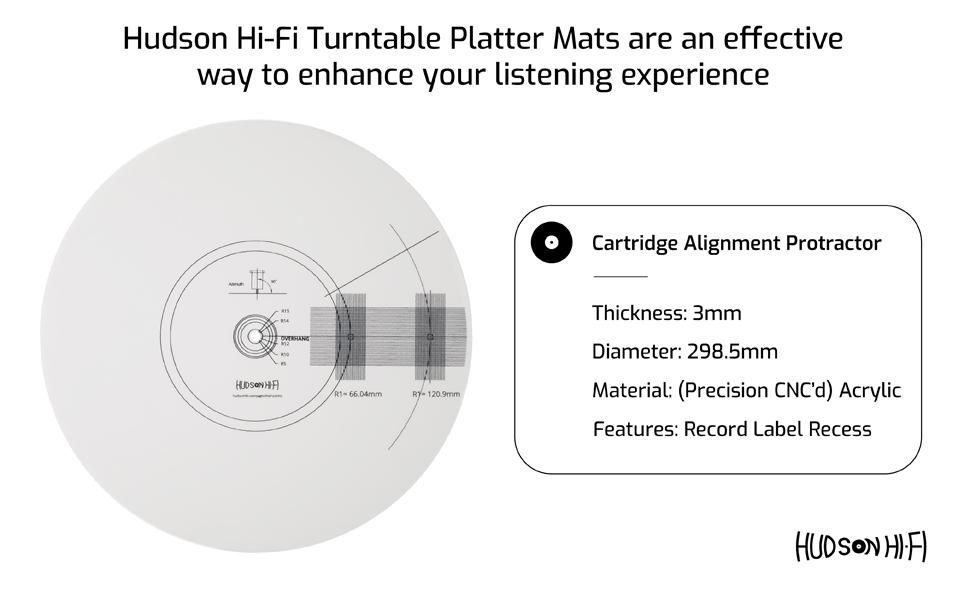 Hudson HiFi Turntable Cartridge Alignment Protractor Mat (SingleSided