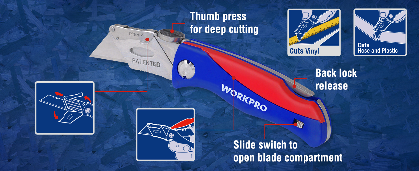 WORKPRO Folding Utility Knife, QuickChange Pocket Box Cutter,Back Lock