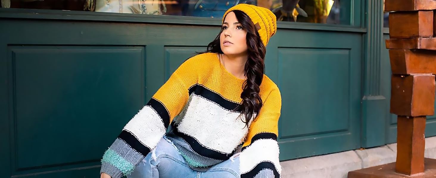 solid mustard ribbed beanie